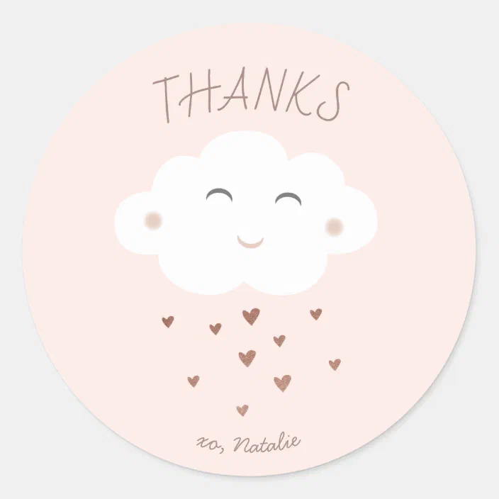 35 Pink Rain Cloud Girl Cute Baby Shower Stickers Thank You Stickers