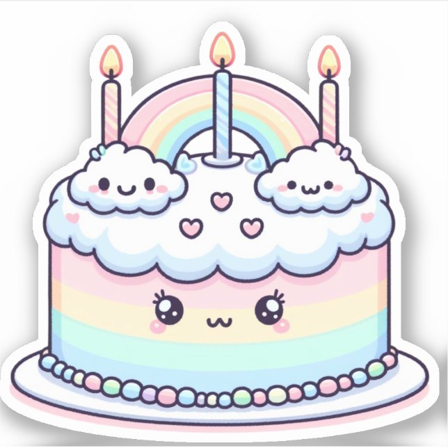 cute cloud birthday cake sticker (Front)