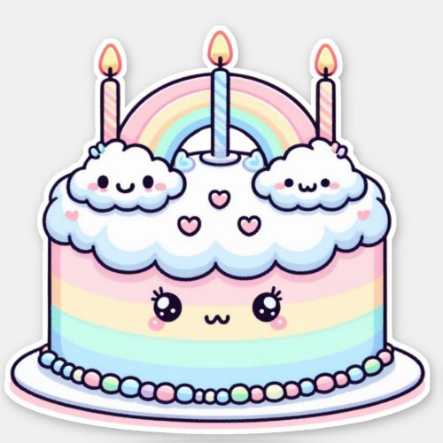 cute cloud birthday cake sticker