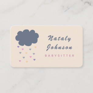 Cute Cloud & Colorful Hearts Babysitter Minimalist Business Card