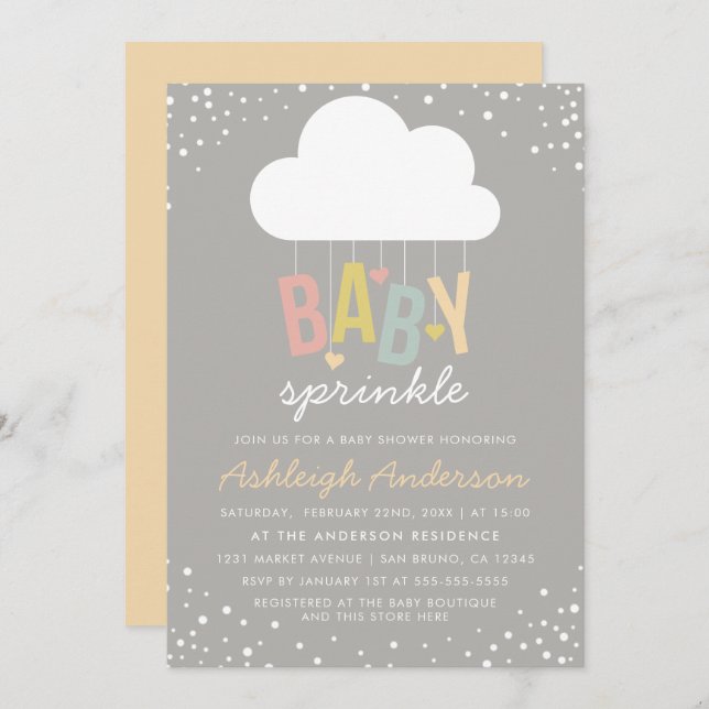 Cute Cloud & Confetti Baby Sprinkle Invitation (Front/Back)