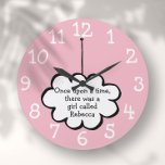 Cute Cloud on a String Fun Personalized Pink Large Clock<br><div class="desc">Perfect for nurseries,  bedrooms or any room in your home. A cute,  fun design featuring a cloud on a string,  personalize with a loved one's name and customize with your favorite background color to create a unique gift. Designed by Thisisnotme©</div>