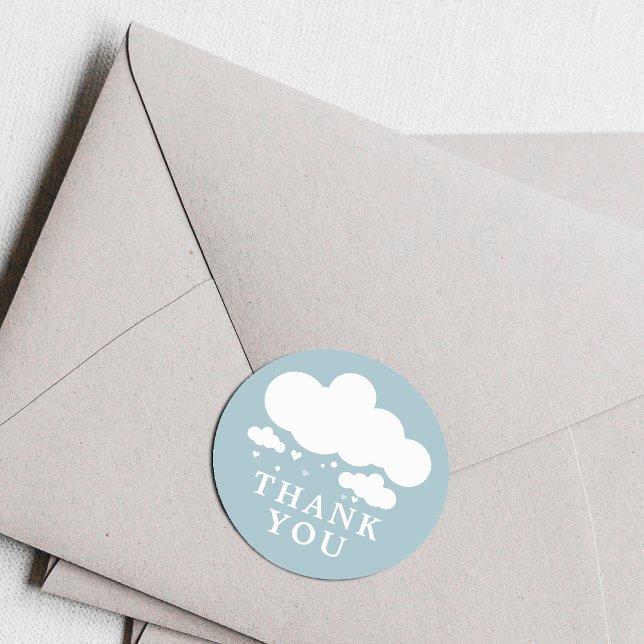 Cute Cloud Rain Hearts Baby Shower Thank You Classic Round Sticker (Creator Uploaded)