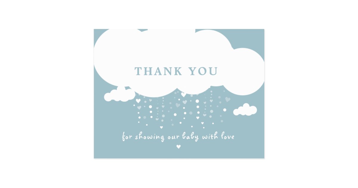 Cute Cloud Rain Hearts Baby Shower Thank You Postcard Zazzle