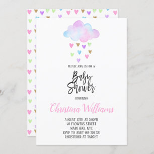 Cute Cloud Rain Rainbow Watercolor Baby Shower Invitation