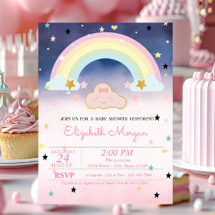 Cute Cloud Rainbow Stars Ombre Baby Shower Invitation