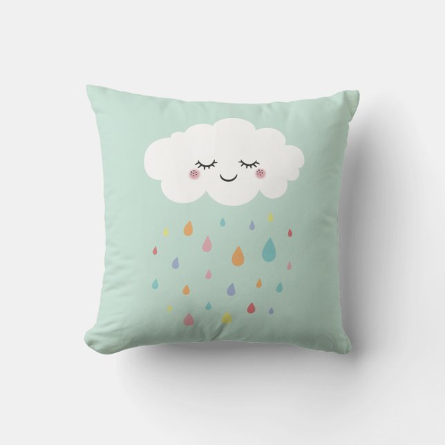 Cute Cloud Rainbow Throw Pillow Baby Nursery Decor (Front)
