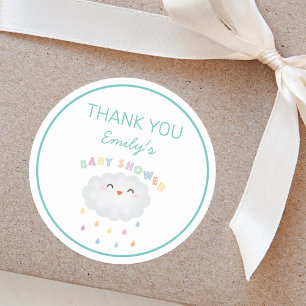 Cute Cloud Raindrops Gender Neutral Baby Shower Classic Round Sticker