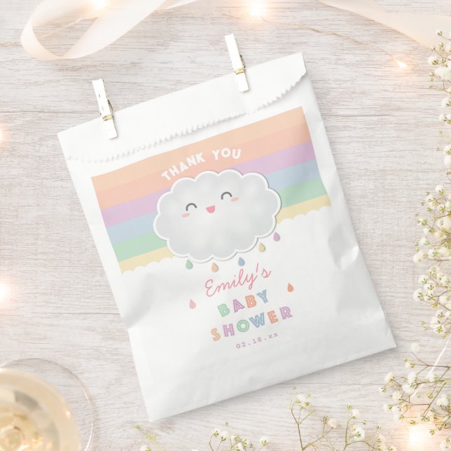 Cute Cloud Raindrops Gender Neutral Baby Shower Favor Bag (Clipped)