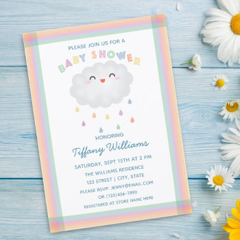 Cute Cloud Raindrops Gender Neutral Baby Shower Invitation by littleteapotdesigns at Zazzle
