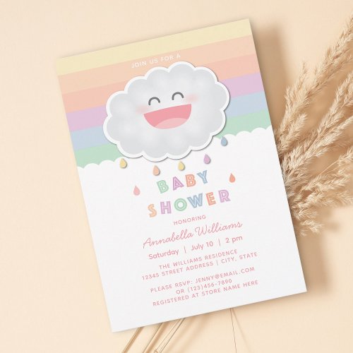 Cute Cloud Raindrops Gender Neutral Baby Shower Invitation