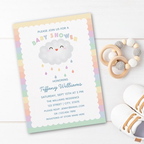 Cute Cloud Raindrops Gender Neutral Baby Shower Invitation