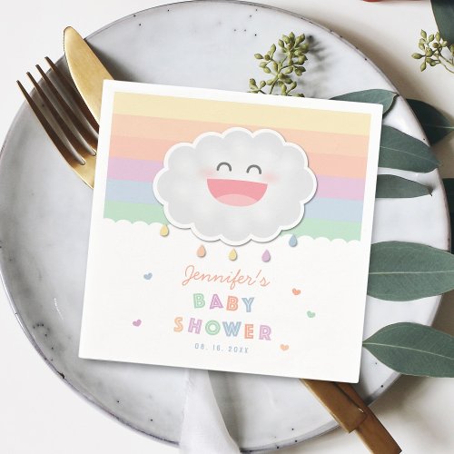 Cute Cloud Raindrops Gender Neutral Baby Shower Napkins