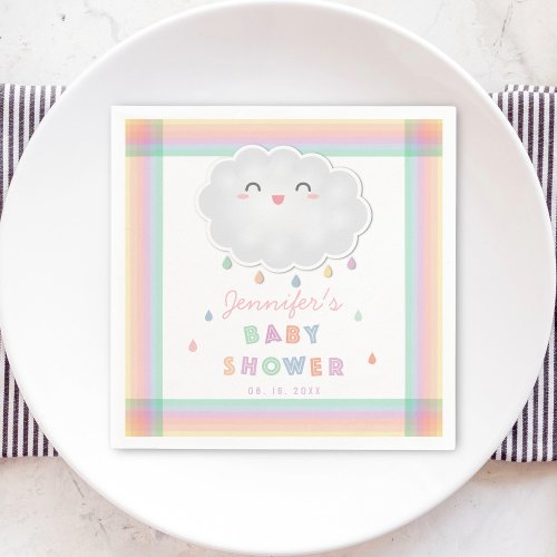 Cute Cloud Raindrops Gender Neutral Baby Shower Napkins
