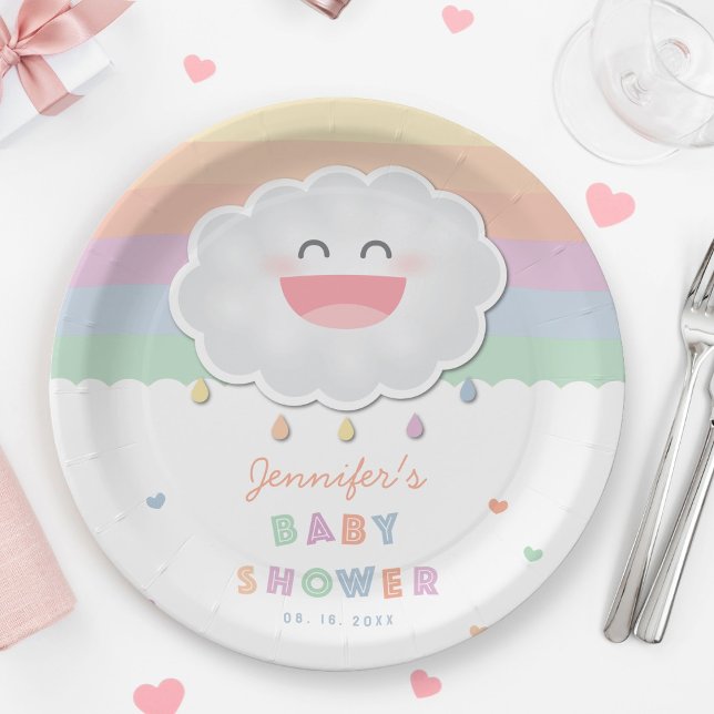Cute Cloud Raindrops Gender Neutral Baby Shower Paper Plates (Creator Uploaded)