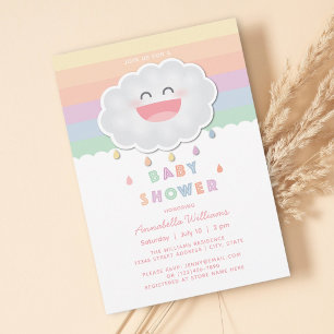 Cute Cloud Raindrops Rainbow Baby Shower Invitation