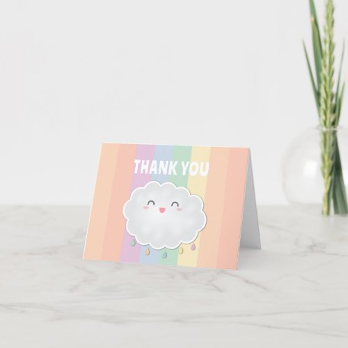 Cute Cloud Raindrops Rainbow Baby Shower Thank You Card