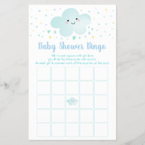 Cute Cloud Stars Blue Baby Shower Bingo Game