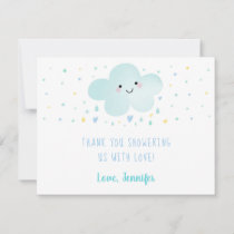 Cute Cloud Stars Blue Baby Shower Thank You Card