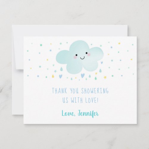 Cute Cloud Stars Blue Baby Shower Thank You Card