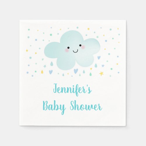 Cute Cloud Stars Blue Baby Sprinkle Napkins