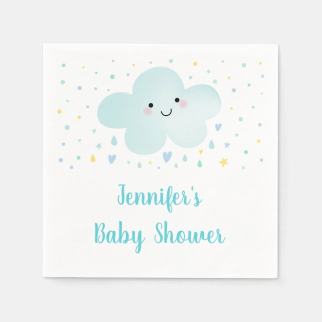 Cute Cloud Stars Blue Baby Sprinkle Napkins (Front)