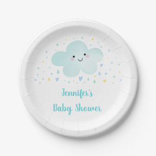 Cute Cloud Stars Blue Baby Sprinkle Paper Plates