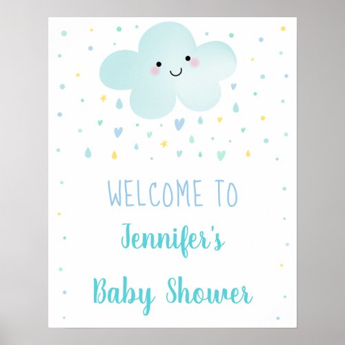 Cute Cloud Stars Blue Baby Sprinkle Welcome Poster