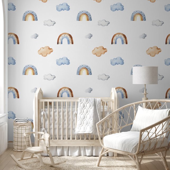 Cute Clouds and Boho Rainbows Boy Nursery  Wallpaper (Kids)