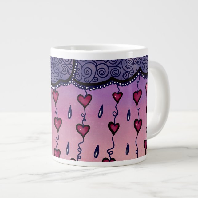 Cute clouds and hearts art giant coffee mug (Front Right)