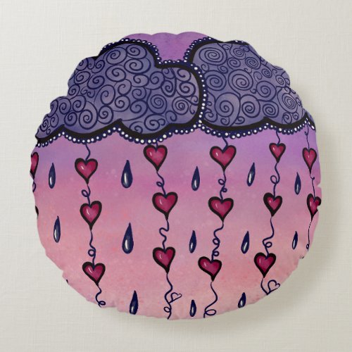 Cute clouds and hearts art round pillow