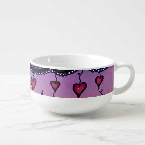 Cute clouds and hearts art soup mug