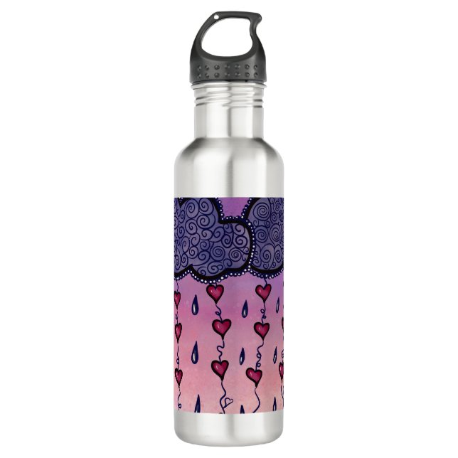 Cute clouds and hearts art stainless steel water bottle (Front)