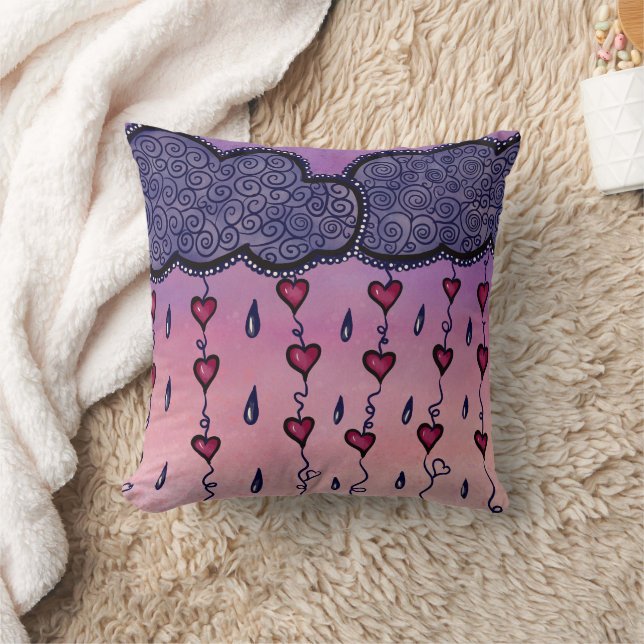 Cute clouds and hearts art throw pillow (Blanket)