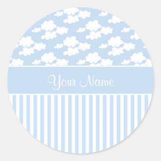 Cute Clouds and Stripes Classic Round Sticker
