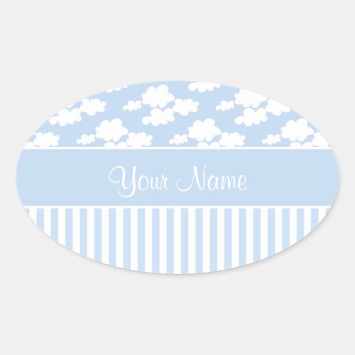 Cute Clouds and Stripes Oval Sticker