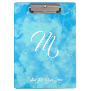 Cute Clouds Blue Monogram  Clipboard