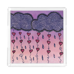 Cute clouds, hearts and raindrops acrylic tray