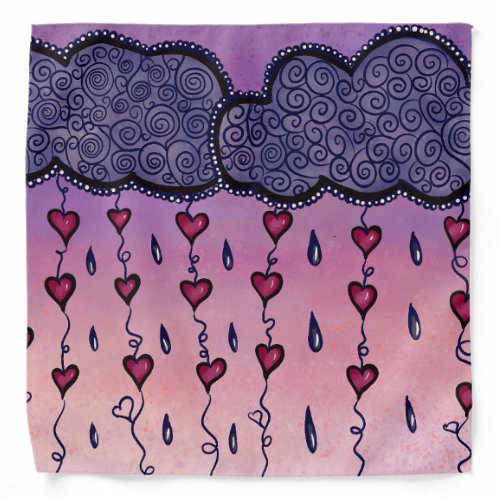 Cute clouds hearts and raindrops bandana