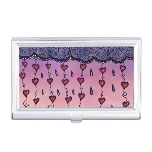 Cute clouds hearts and raindrops business card case