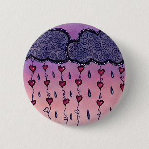 Cute clouds, hearts and raindrops button