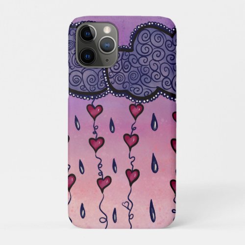Cute clouds hearts and raindrops iPhone 11 pro case