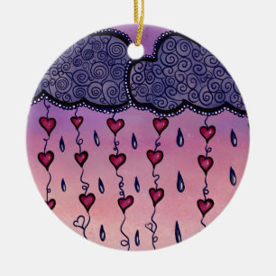 Cute clouds, hearts and raindrops ceramic ornament