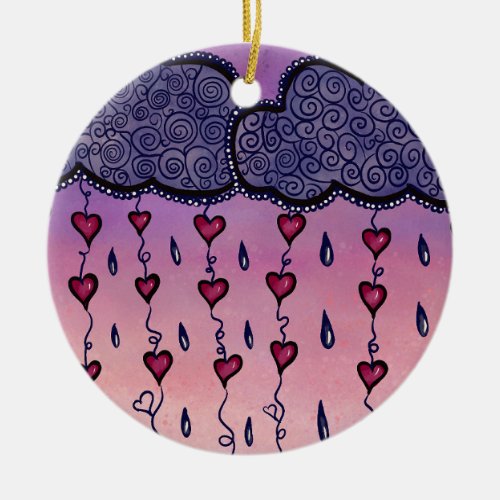 Cute clouds hearts and raindrops ceramic ornament