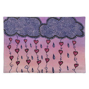 Cute clouds, hearts and raindrops cloth placemat