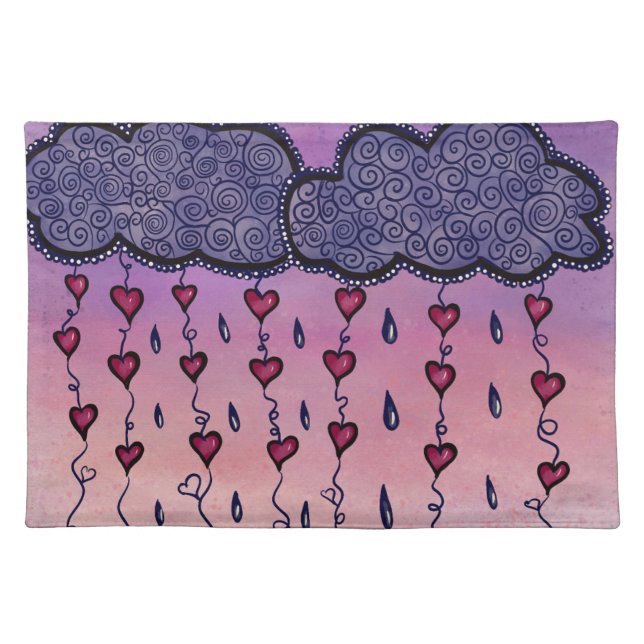 Cute clouds, hearts and raindrops cloth placemat (Front)