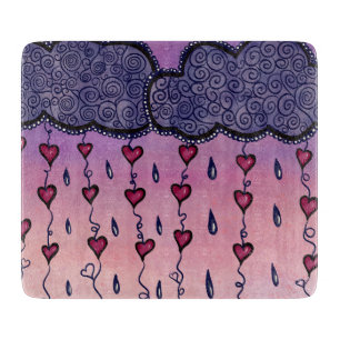 Cute clouds, hearts and raindrops cutting board