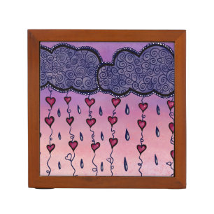 Cute clouds, hearts and raindrops desk organizer