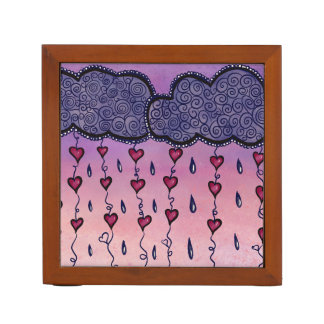 Cute clouds, hearts and raindrops desk organizer
