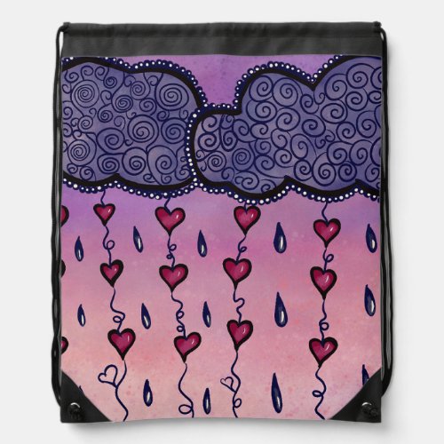 Cute clouds hearts and raindrops drawstring bag